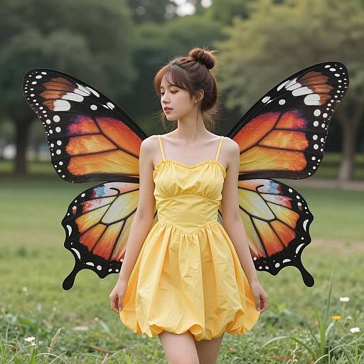 Young Woman in Butterfly Wings Costume