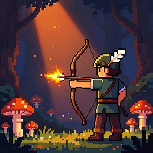 Pixel Art Young Archer in Enchanted Forest