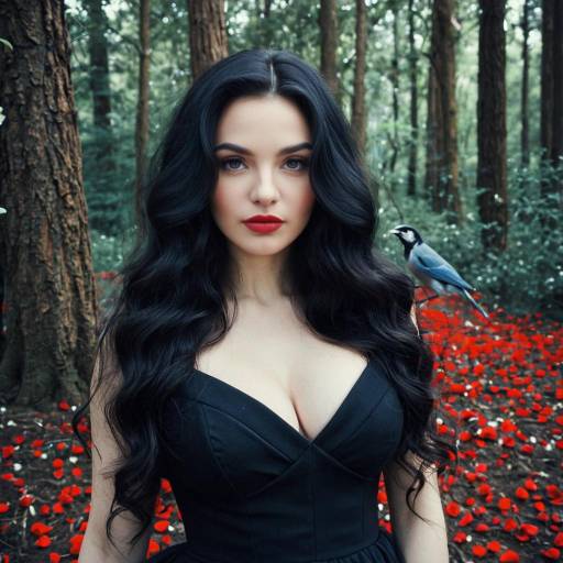 Woman with Long Black Hair in Forest