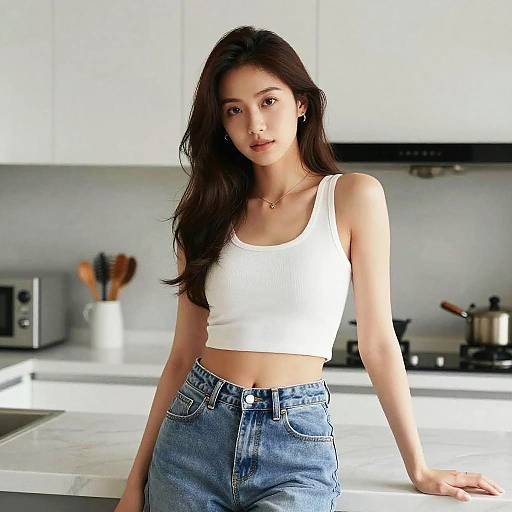 Stylish Young Woman in Modern Kitchen