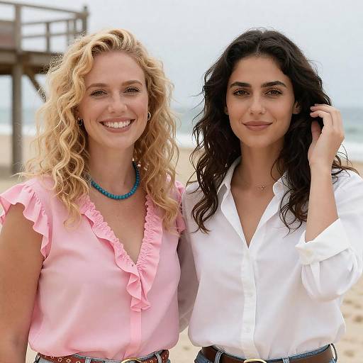 Beach Portrait of Two Friends Smiling