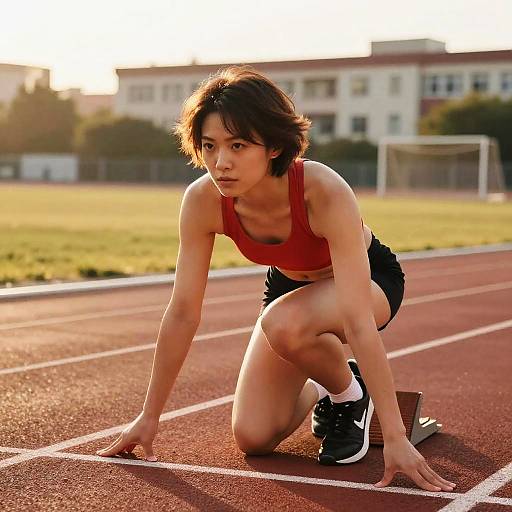 Sunlit Female Sprinter Ready to Sprint