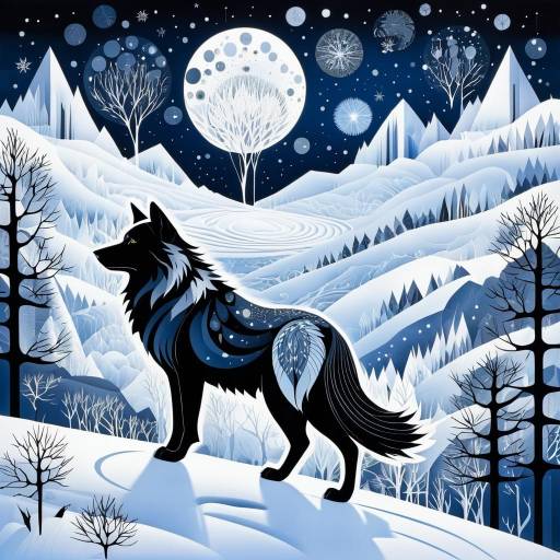 Magical Wolf in Snowy Ink Illustration