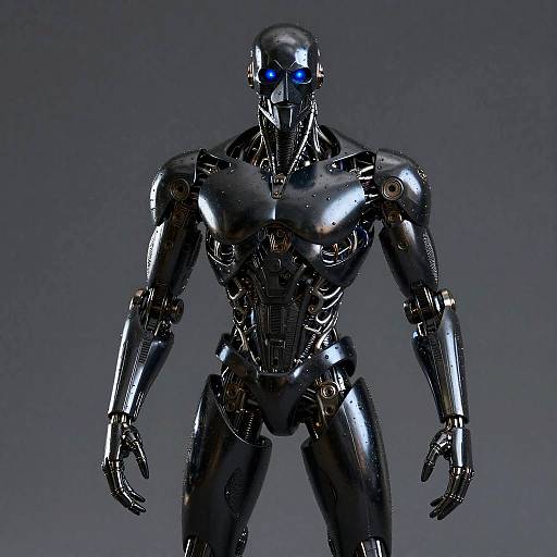Glossy Black Liquid Metal Cyborg Crow