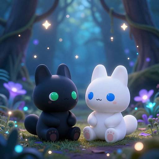 Bioluminescent Forest: Black and White Companions