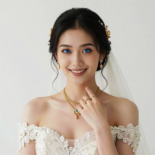 Bride with Blue Eyes in Wedding Dress