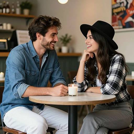 Couple Laughing at Cozy Café Table