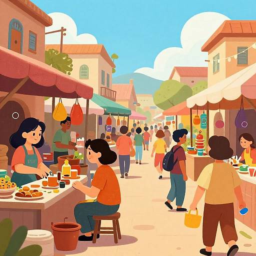 Cartoonified Bustling Marketplace Scene