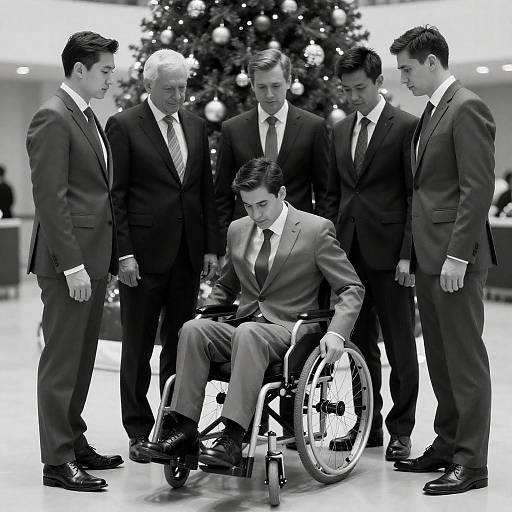 Black-and-White Formal Holiday Portrait of Five Men