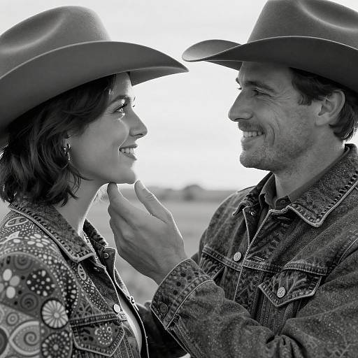 Intimate Black-and-White Cowboy Couple