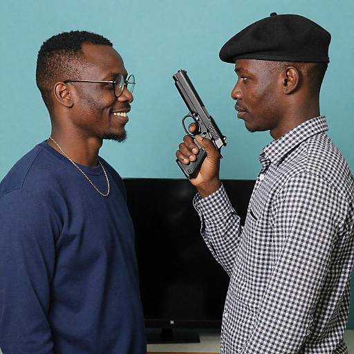 Two Black Men Facing Each Other With Gun