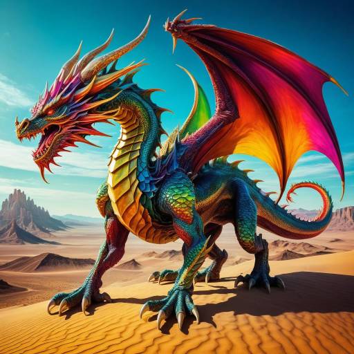 Mythical Dragon in Surreal Desert Landscape Mythical Dragon in Surreal Desert Landscape