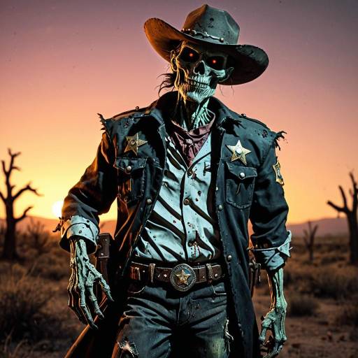 Zombie Cowboy with Rotting Flesh at Sunset