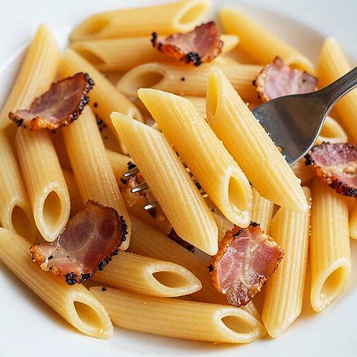 Close-Up of Bacon Penne Pasta