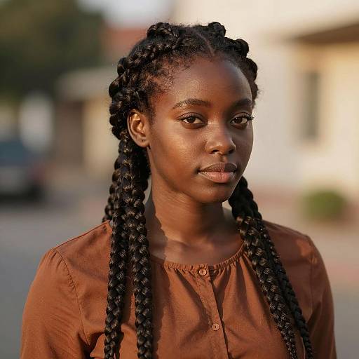 Young Black Woman with Brown Knotless Goddess Braids