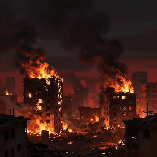 Nightfire Over Abandoned Cityscape