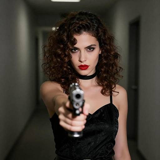 Intense Woman with Gun in Shadows