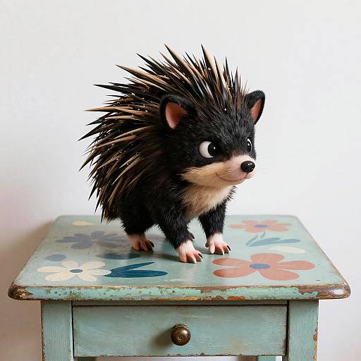 Black Hedgehog on Vintage Table