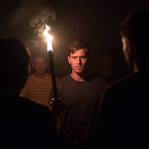Man Holding Torch in Dark Room