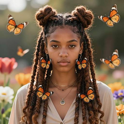 Young Black Woman with Butterfly Locs and Earrings