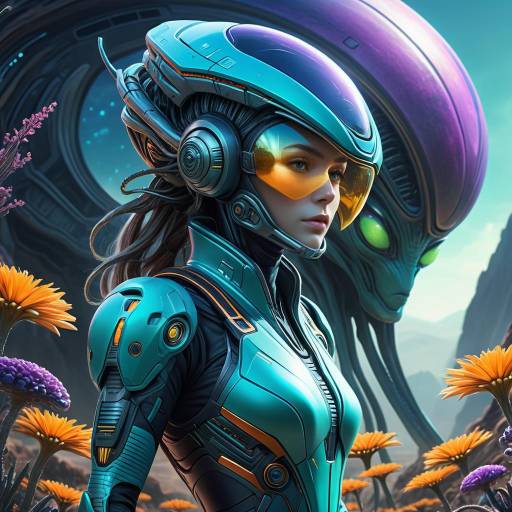 Futuristic Alien Botanist in Distant Landscape Futuristic Alien Botanist in Distant Landscape