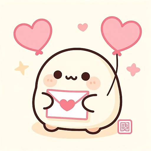 Cute Mochi Character with Love Letter
