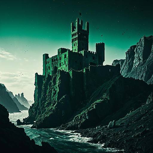 Ancient Castle on Jagged Cliff at Dusk