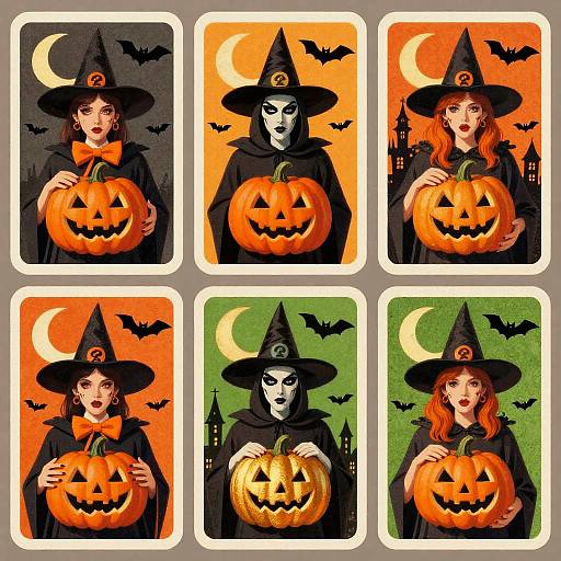 Retro Halloween Trading Card Characters