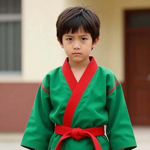 Serious Boy in Colorful Outfit