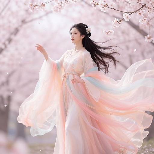 Ethereal Asian Beauty in Cherry Blossoms