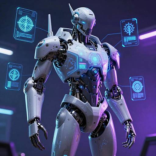 Futuristic Cyberpunk Robot with Holographic Interface