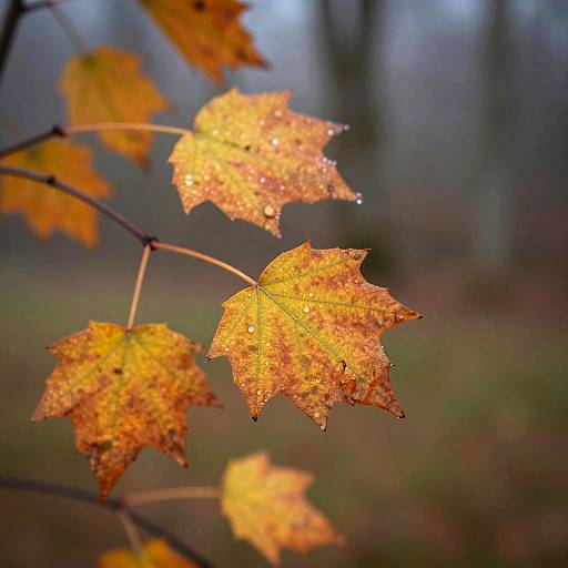 Macro Close-up of Dewy Ahorn Leaves