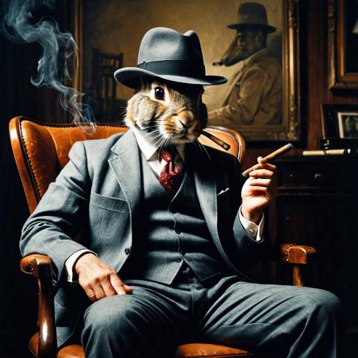 Rabbit Mob Boss in 1950s Suit Smoking Cigar