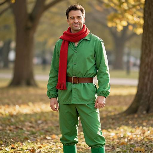 Confident Man in Vibrant Green Outfit