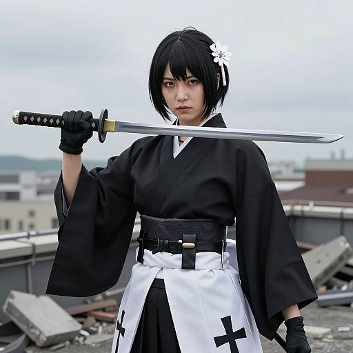 Intense Japanese Woman with Katana