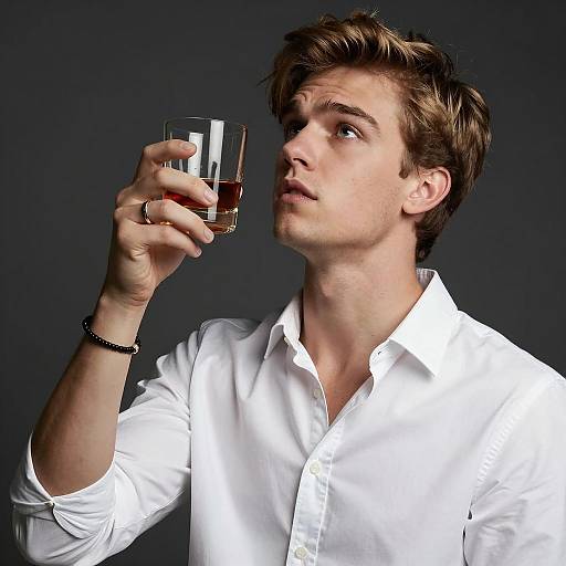 Young Man Holding Glass of Whiskey