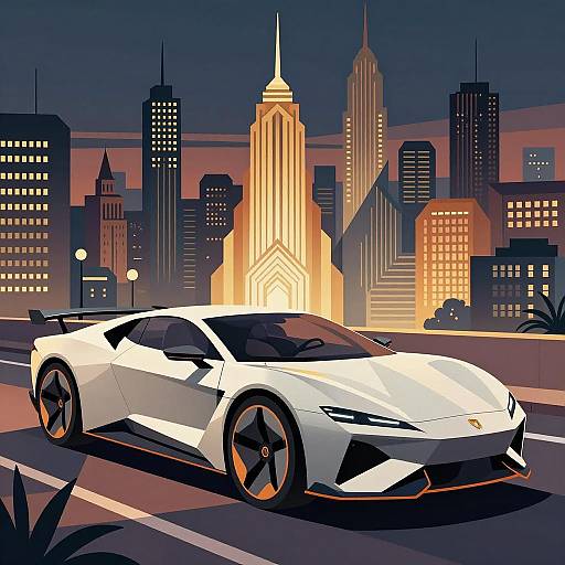 Futuristic Cubist Car in 1920s Cityscape