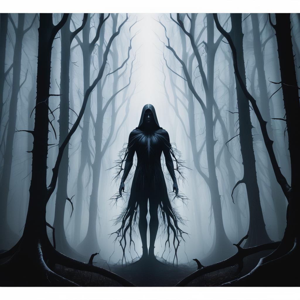 Eerie Figure in Foggy Dark Forest