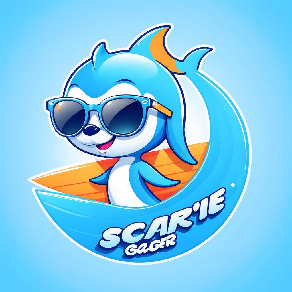 Playful Cartoon Dolphin Surfing Logo