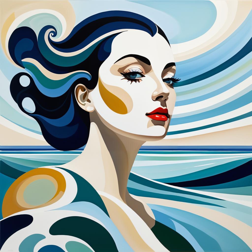 Abstract Ocean Landscape with Woman