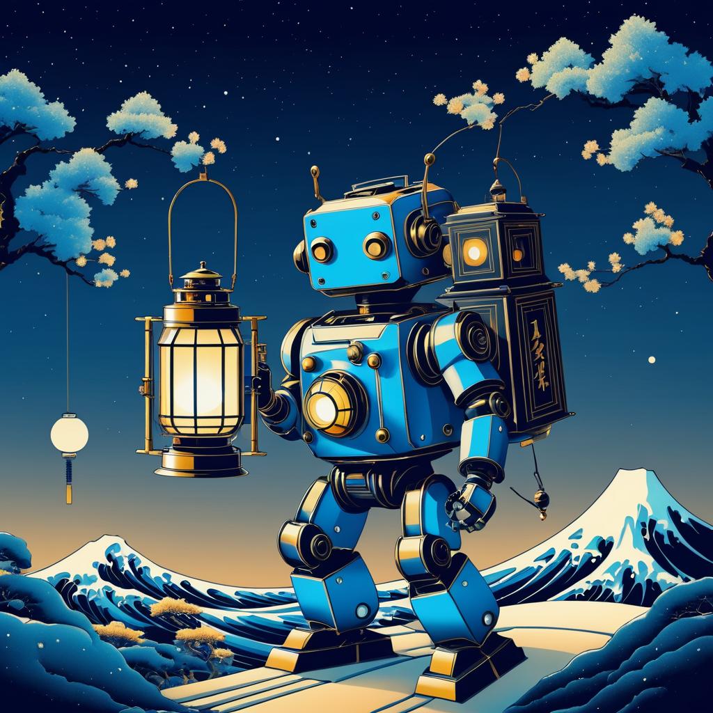 Surreal Robot Lantern by Hokusai