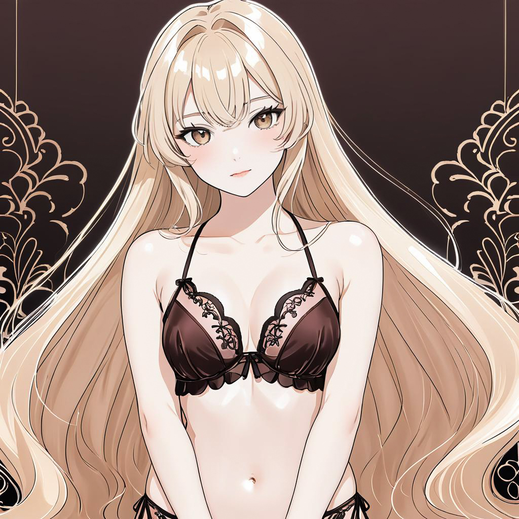 Blushing Anime Girl in Satin Lingerie