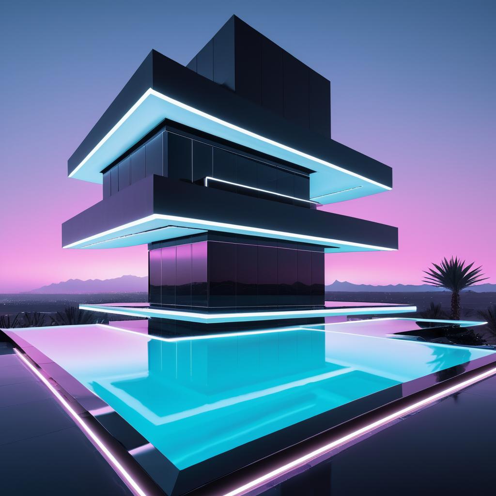 Futuristic Cyberpunk Villa at Sunrise