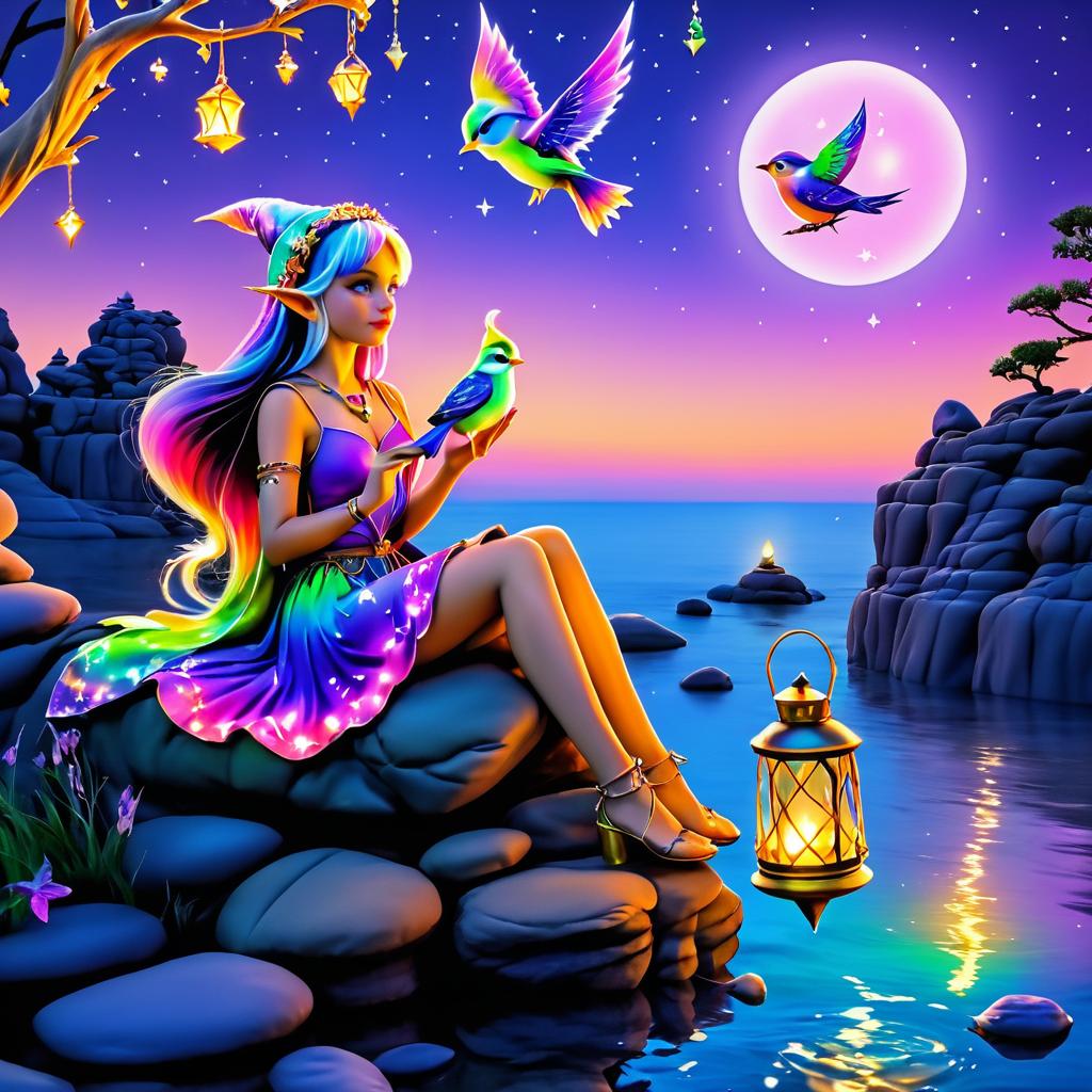 Twilight Elf with Lantern and Bird