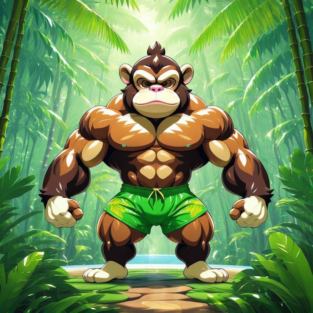 Kawaii Buff Monkey in Lively Jungle