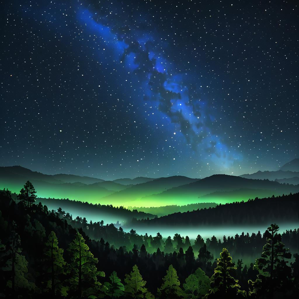 Misty Foothills Under a Starlit Sky