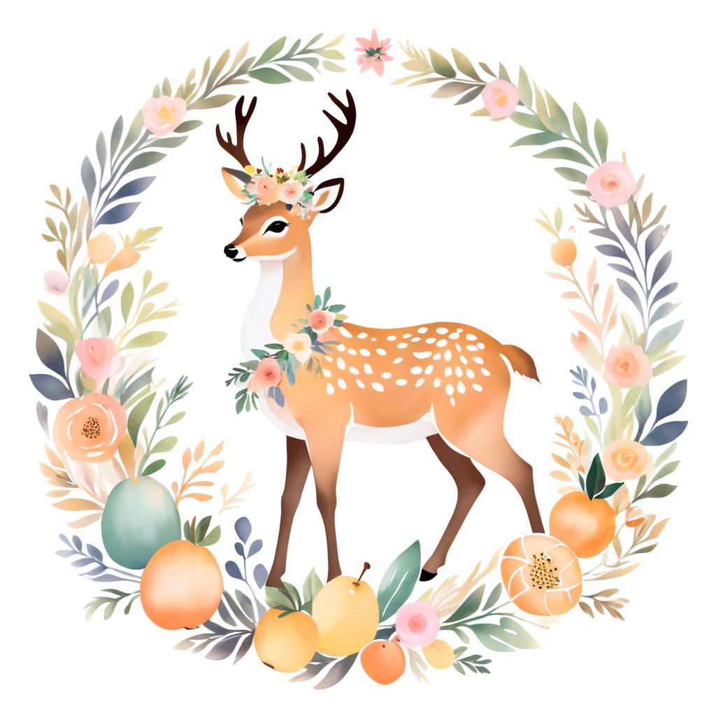 Elegant Deer with Flower Crown and Basket