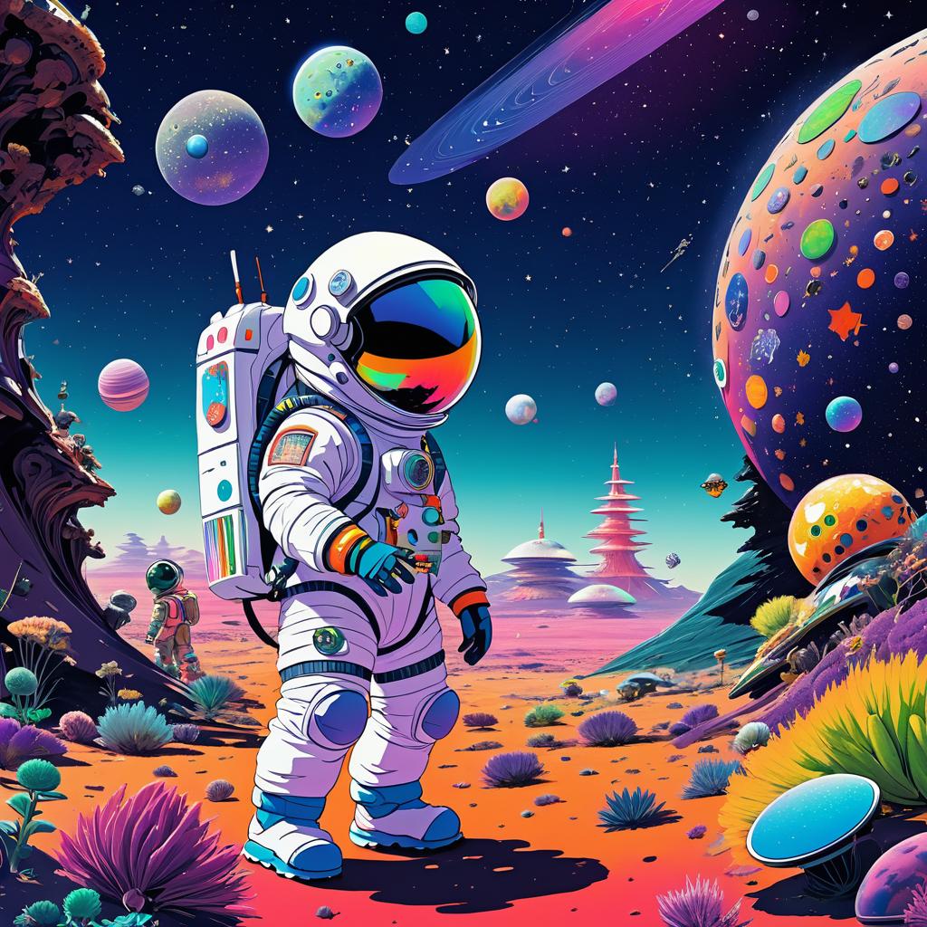 Colorful Astronaut Meets Alien Adventure