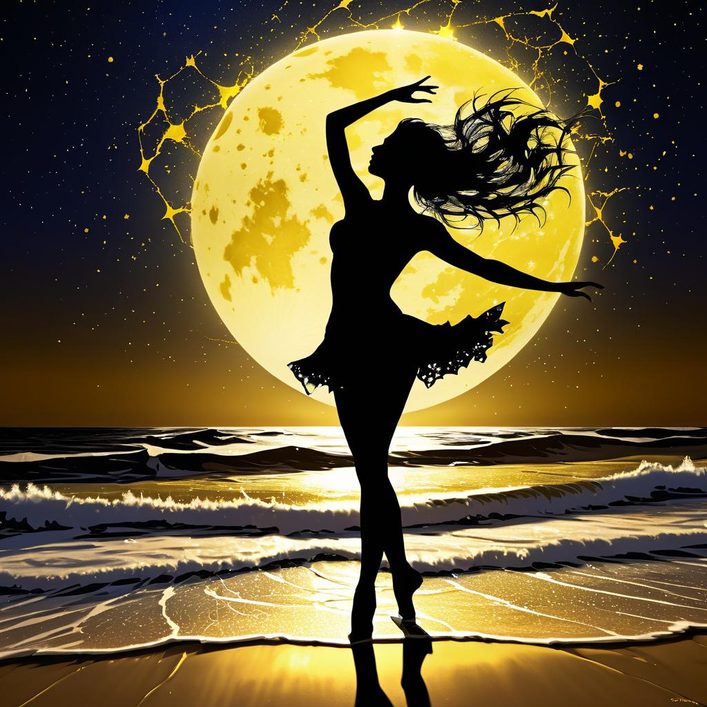 Dancer Silhouette Under Star-Shaped Moon