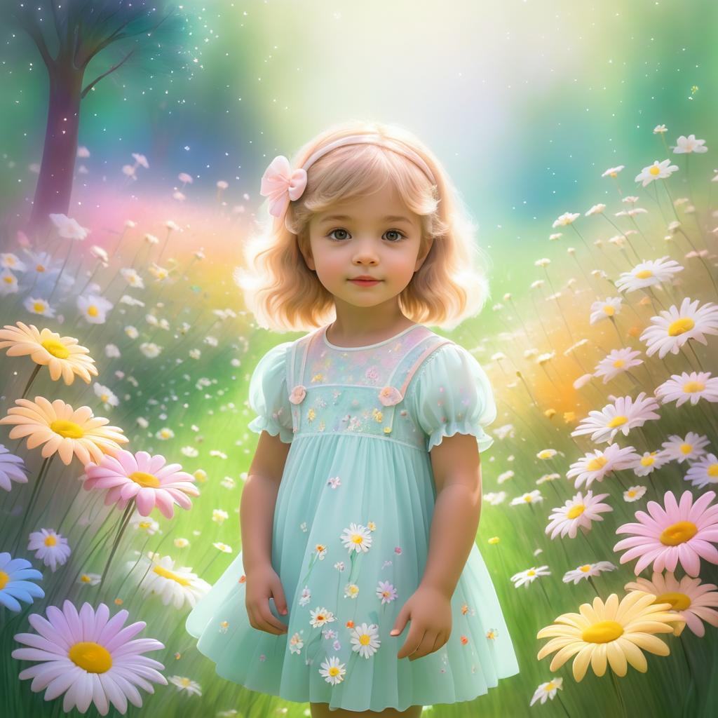 Whimsical Child in a Daisies Garden